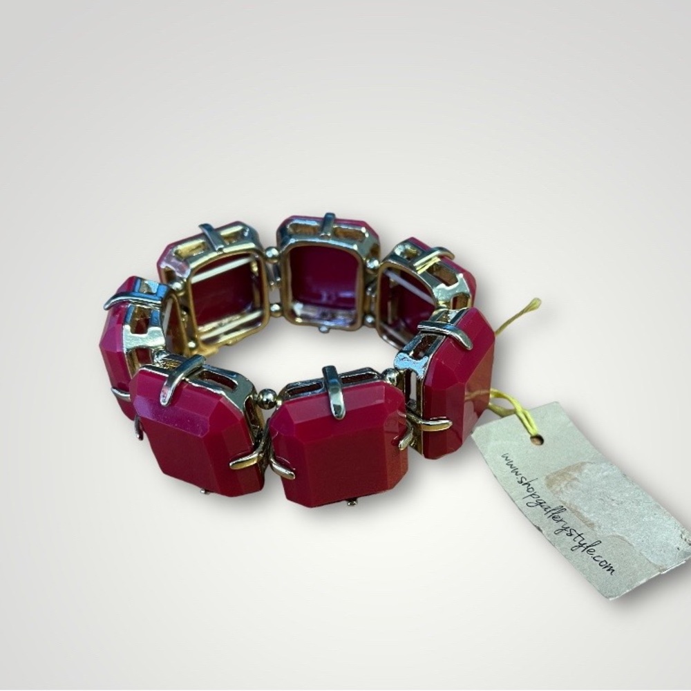 Gallery Style Chunky Red and Gold Beaded Stretch Costume Jewelry Bracelet